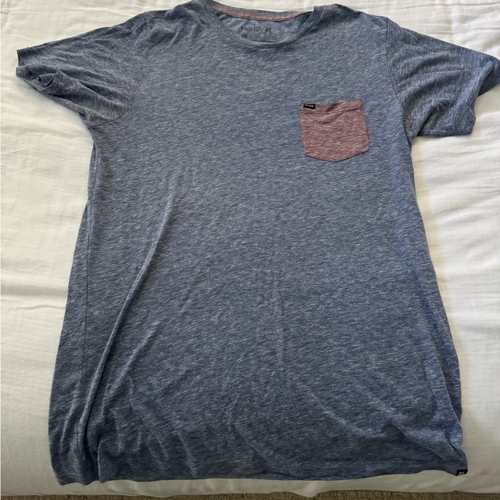 Hurley Heather Blue Tee with Maroon Pocket